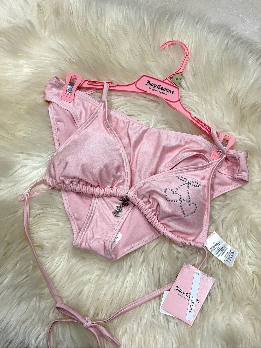 Juicy Couture Light Pink Rhinestone Charm Triangle Bikini